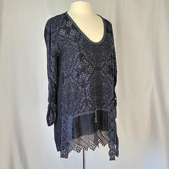 Johnny Was Embroidered Eyelet Lace Boho Tunic Black Size Small - Picture 2 of 11